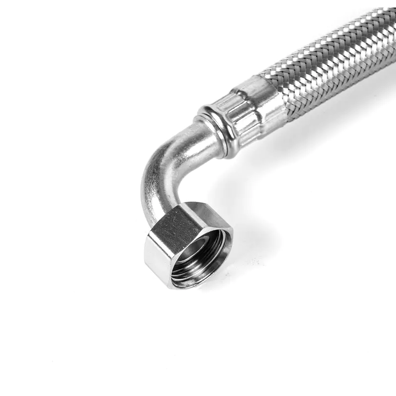 Joustava ruostumattomasta teräksestä valmistettu liitin, jossa on kyynärpää